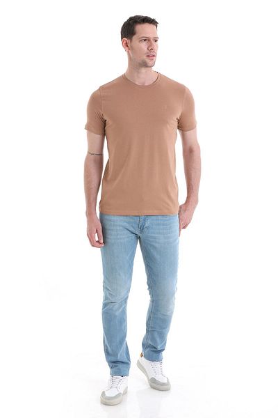 Hatemoğlu Beige Crew Neck Cotton Knitwear T-Shirt - Regular Fit