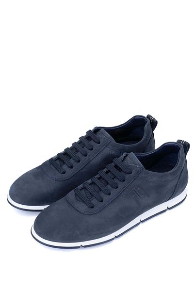 Tamer Tanca Navy Blue Genuine Leather Nubuck Men's Casual Shoes