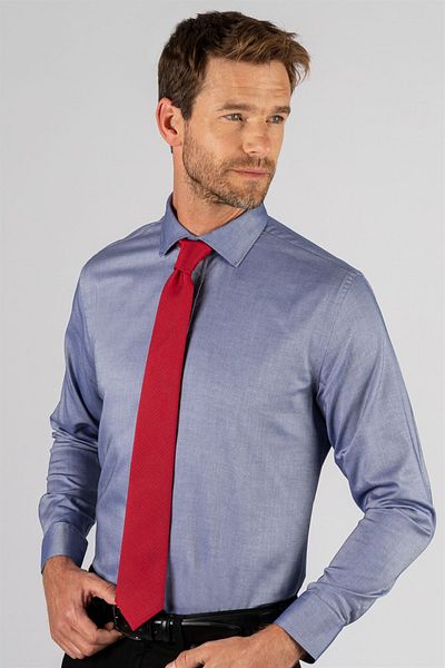 Tudors Cămașă pentru bărbați, slim fit, cu mânecă lungă, seria premium, 100% bumbac, albastră Sax