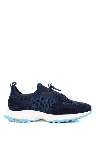 Tamer Tanca Navy Blue Leather Textile Men's Sneakers - Sports Shoes