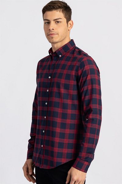 Tudors Slim Fit Long Sleeve Buttoned Collar Checked Cotton Easy Iron Men's Shirt
