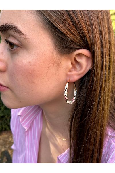 ByMerve Bym099 Round Blue Green Knitted Model Daily Evening Dress Rose Gold Hoop Women's Steel Earrings