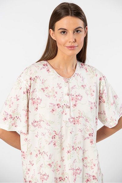 TÜREN Türen 3387 Γυναικεία Υπερμεγέθη Floral Πατιλέτα κοντομάνικη πιτζάμες-ροζ