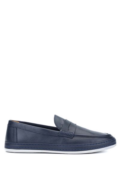 Tamer Tanca Men's Genuine Leather Navy Blue Loafers