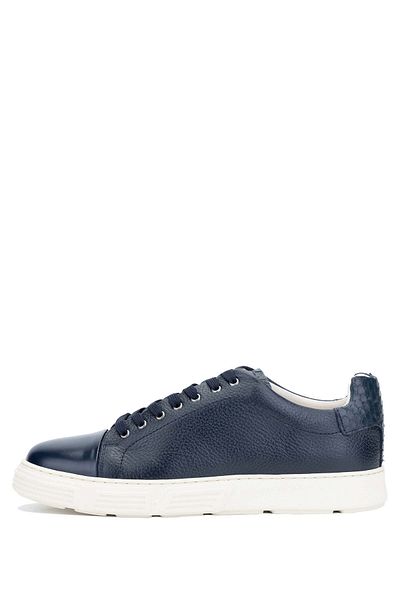 Tamer Tanca Navy Blue Genuine Leather Men's Sneakers - Sports Shoes
