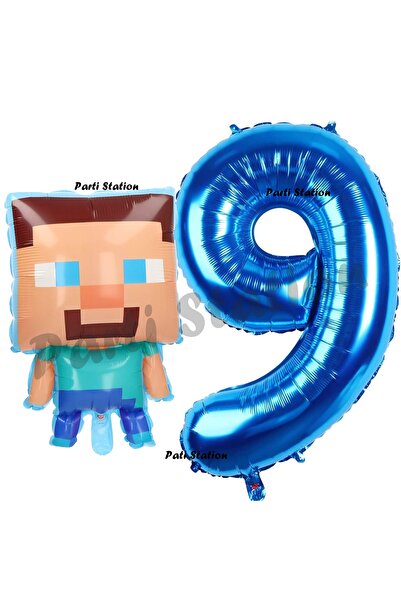 Parti Station Minecraft Balon 9 Yaş Doğum Günü Set Minecraft Konsept Balon ve...