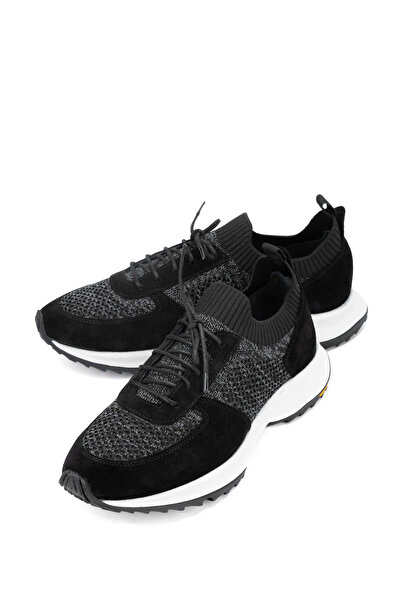 Tamer Tanca Black Leather and Textile Men's Sneakers - Sports Shoes