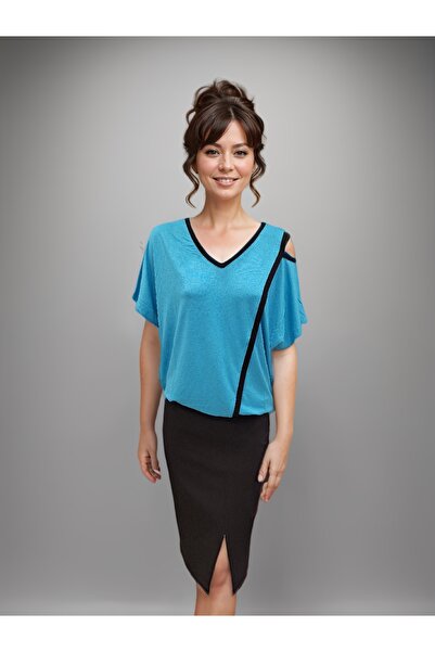 Okçu Triko Omuz Detaylı Çizgili  Bluz