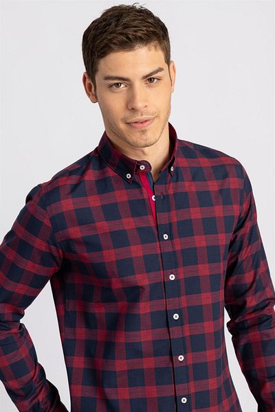 Tudors Slim Fit Long Sleeve Buttoned Collar Checked Cotton Easy Iron Men's Shirt