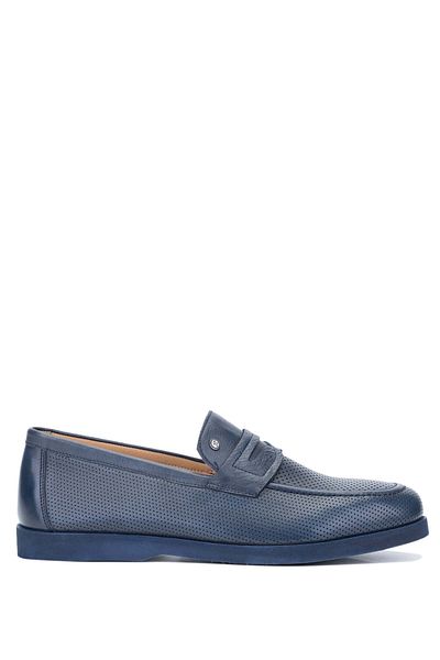 Tamer Tanca Navy Blue Genuine Leather Men's Loafer Shoes