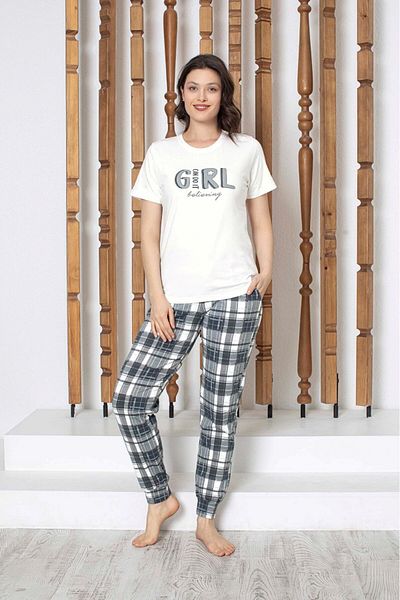bie's Set de pijamale cu mânecă scurtă din bumbac, cu mânecă scurtă, cu buzunar, fără nasturi, fără nasturi