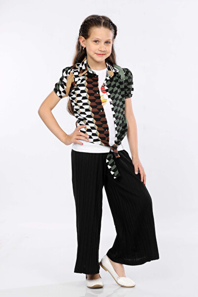 MORNIO Дівчачий 3-х предметний комплект: сорочка на зав'язках, футболка та ши...