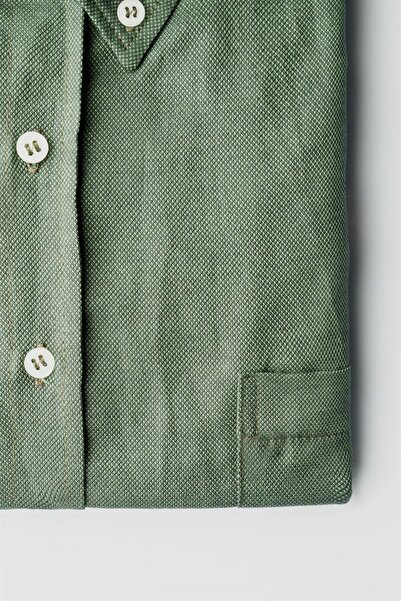 Tudors Ανδρικό πουκάμισο με μακρύ μανίκι με κουμπιά μαργαριτάρι Oxford Green