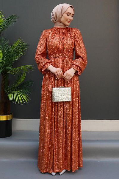 GİZ AGİYİM Sequin Butterfly Evening Dress Orange
