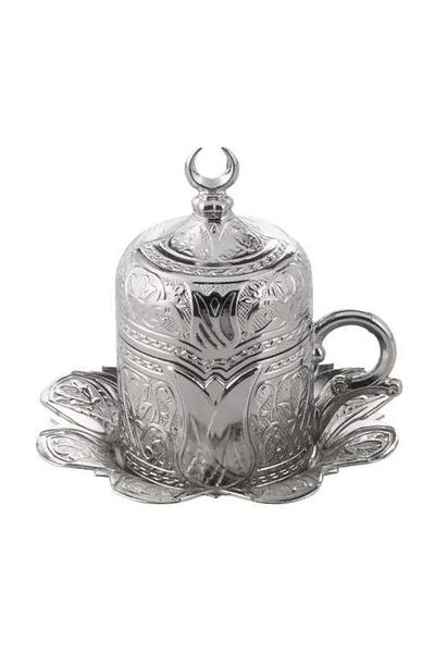 İnova Home Decor Lalezar Turkish Coffee Cup - Silver Color, Tulip Design