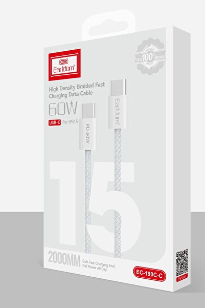 m.tk moveteck 60W Type-c to Type-c Hızlı Şarj Kablosu PD 60W+Data Kablosu 2M Hasır Örgü Tasarım 15-15 Pro Max Plus