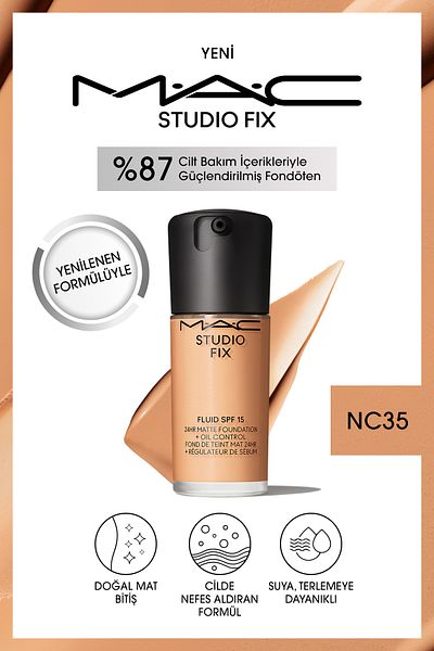 M.A.C Matte Foundation Lasting up to 24 Hours - Studio Fix Fluid Spf15 - Color: Nc35 - 30ml