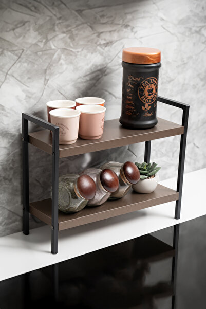 Mudesa Teak Siyah Metal Masa Tezgah Üstü Düzenleyici Organizer Banyo Mutfak Rafı Kitaplık Baharatlık