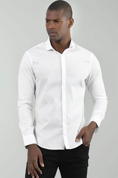 Tudors Super Slim Fit Μακρυμάνικο Βαμβακερό Lycra Ανδρικό λευκό πουκάμισο