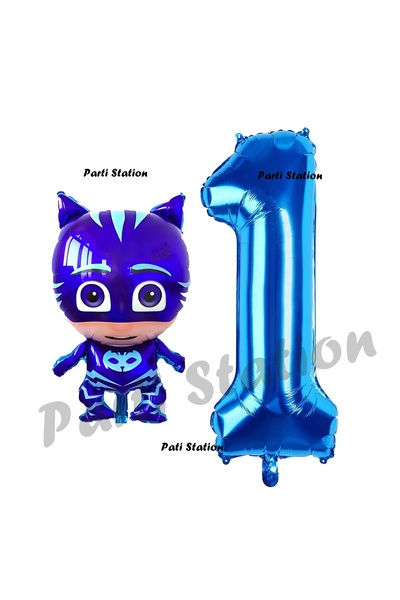 Parti Station مجموعة بالونات عيد ميلاد للقطط من Pijamaskeliler لعمر سنة واحدة - مفهوم PjMasks
