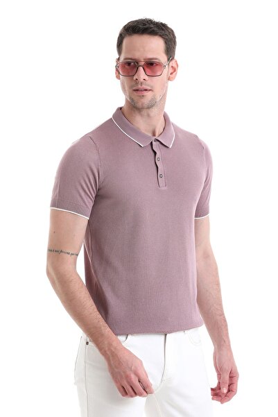 Hatemoğlu Cotton Polo Neck Purple Knitwear T-Shirt - Regular Fit