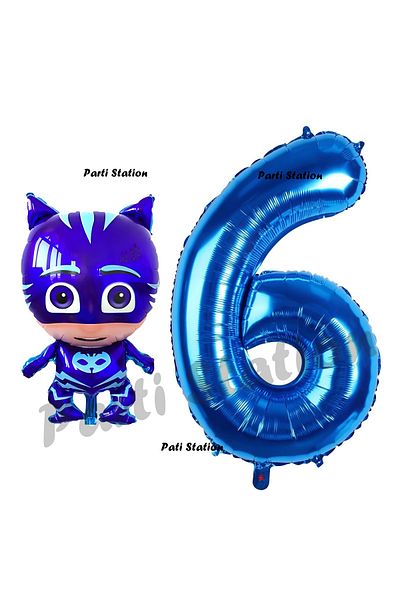 Parti Station 6 Year Old Children's Balloon - Pijamaskeliler Cat Birthday Set PjMasks Concept