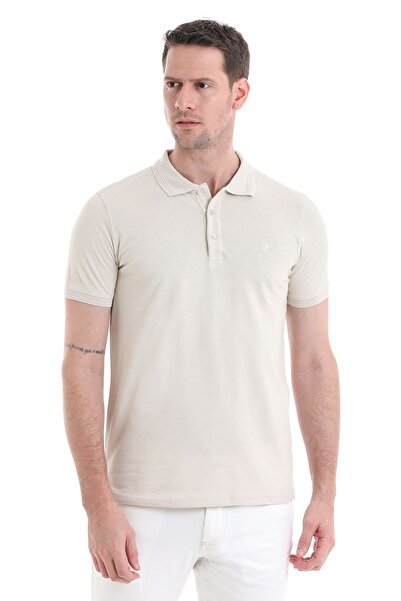 Hatemoğlu Μπλουζάκι μπεζ κανονική εφαρμογή απλό 100% βαμβακερό γιακά πόλο