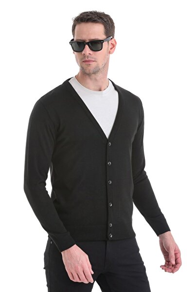 Hatemoğlu Black Knitwear Cardigan - Regular Fit, Plain Buttoned