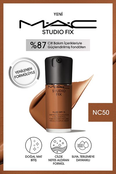 M.A.C 24 Hours Lasting Matte Foundation - Studio Fix Fluid Spf15 - Color: Nc50 - 30ml