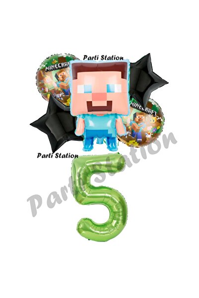 Parti Station Minecraft Balon 5 Yaş Doğum Günü Set Minecraft Konsept Yıldız B...
