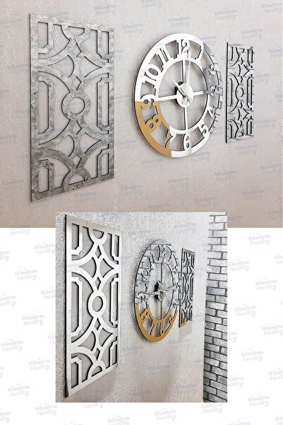 Yoko Home Time Collection 3 Parça Fero Latin Rakamlı Dekoratif Duvar Saati Gümüş