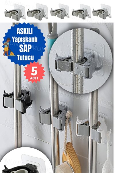 Munico 5 Adet Fırça Ve Mop Askısı Sap Tutucu Banyo Askı Mop Paspas Süpürge As...