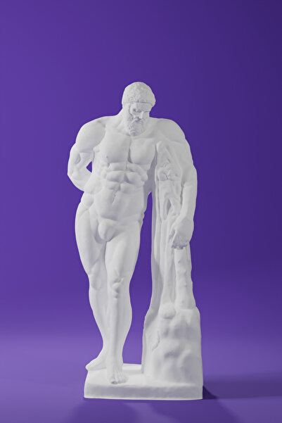 Cuboid 3D Küçük Boy 10cm Dekoratif ' Hercül Ayakta ' Heykel Figür Büst Beyaz ...