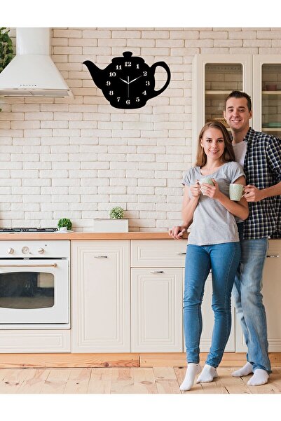 Yoko Home Hediyelik Ahşap Demlik Tasarımlı Dekoratif Mutfak Duvar Saati