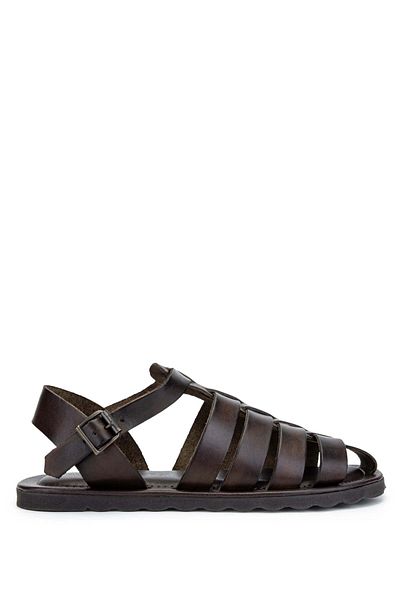 Sandals Factory Men's Genuine Leather Brown Flat Sandals