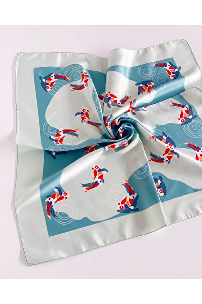 Bikutumutluluk Şanslı Koi Balıkları Saten Fular