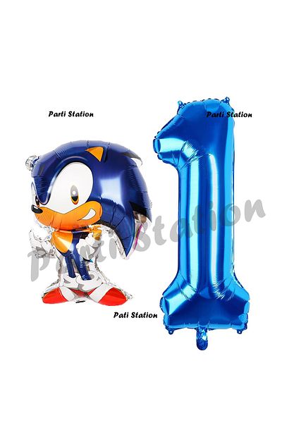 Parti Station Fox Sonic 1 Year Old Birthday Set - Sonic Boom Concept Balloon and Dark Blue Number Balloon