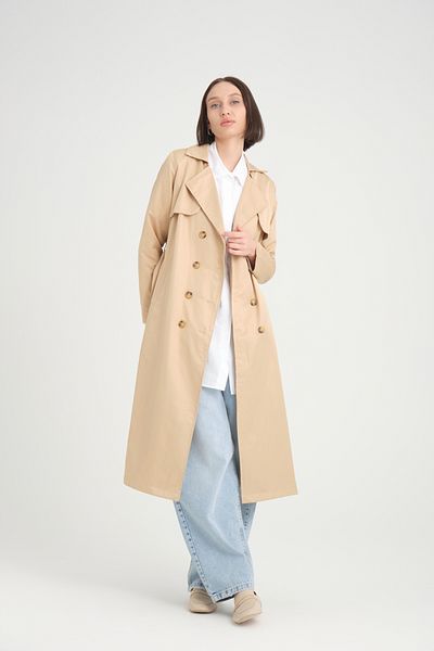 MODAQU Double Breasted Long Trench Coat Beige