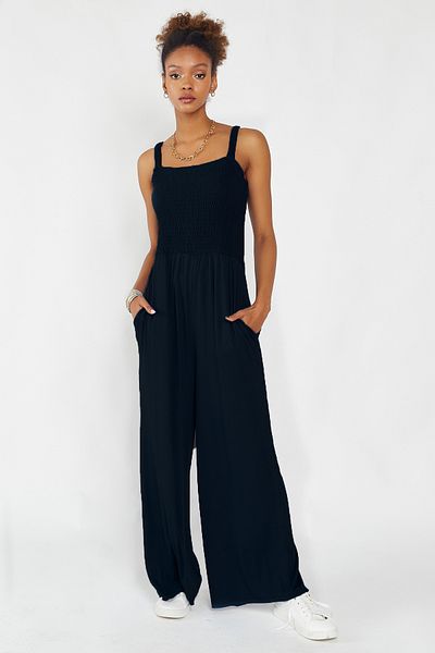 Hopoi Women's Black Elastic Wide Leg Jumpsuit Hop4504