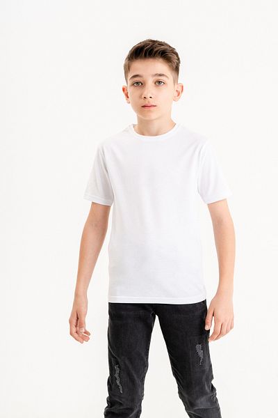 Cloudy Kids Tricou alb pentru băiat, cu mânecă scurtă, 100% bumbac
