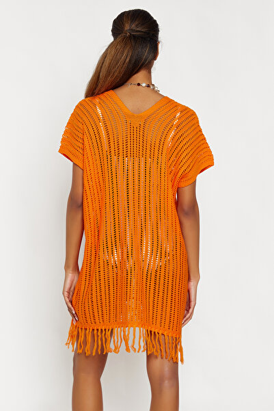 Hopoi Rochie de plajă pentru femei ajurata cu ciucuri portocalii - Tyc4d34fbf057fa5e1