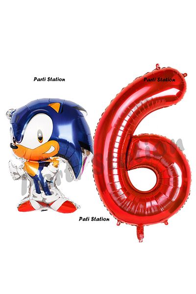 Parti Station Fox Sonic Balloon 6 Year Old Birthday Set - Concept Boom, Red Number Balloon