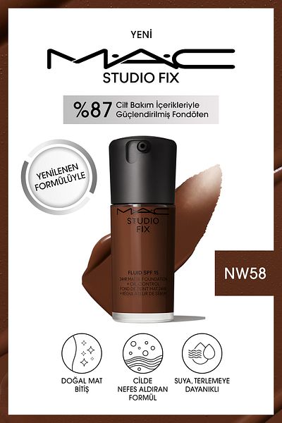 M.A.C Matte Foundation Lasting up to 24 Hours - Studio Fix Fluid Spf15 - Color: Nw58 - 30ml