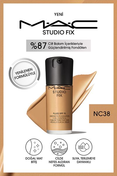 M.A.C Matte Foundation Lasting up to 24 Hours - Studio Fix Fluid Spf15 - Color: Nc38 - 30ml