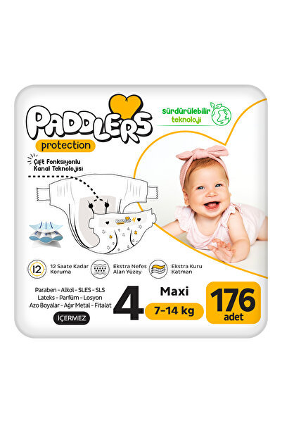 Paddlers Protection Bebek Bezi 4 Numara Maxi 176 Adet (7-14 Kg) Ekstra Jumbo Set