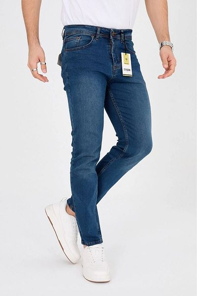 DVISION Мъжки дънки Slim Fit с синьо-зелени камъни и детайли