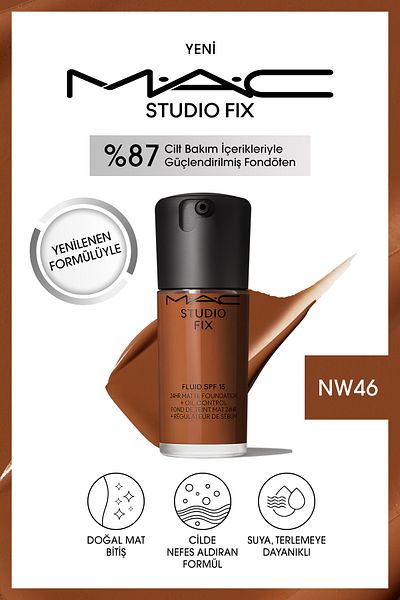 M.A.C Matte Foundation Lasting up to 24 Hours - Studio Fix Fluid Spf15 - Color: Nw46 - 30ml