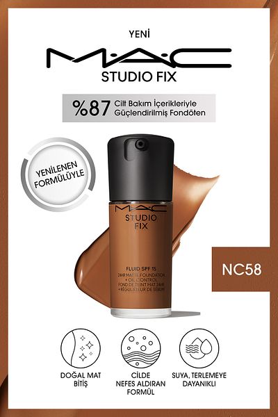 M.A.C Matte Foundation Lasting up to 24 Hours - Studio Fix Fluid Spf15 - Color: Nc58 - 30ml