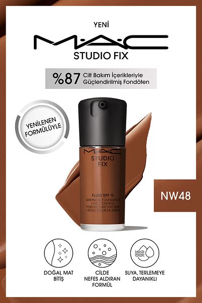 M.A.C Up to 24 Hours Lasting Matte Foundation - Studio Fix Fluid Spf15 - Color: Nw48 - 30ml