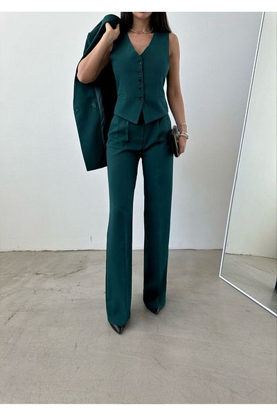MYGİYİMİSTANBUL jacket vest palazzo pants 3-piece suit